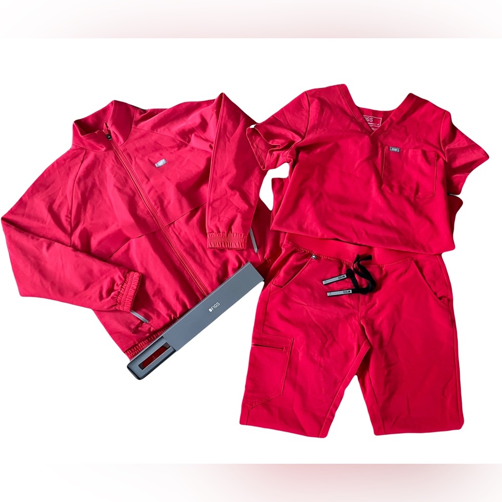 Figs Exclusive Limited Edition Neon Red Full Set Size M Scrubs